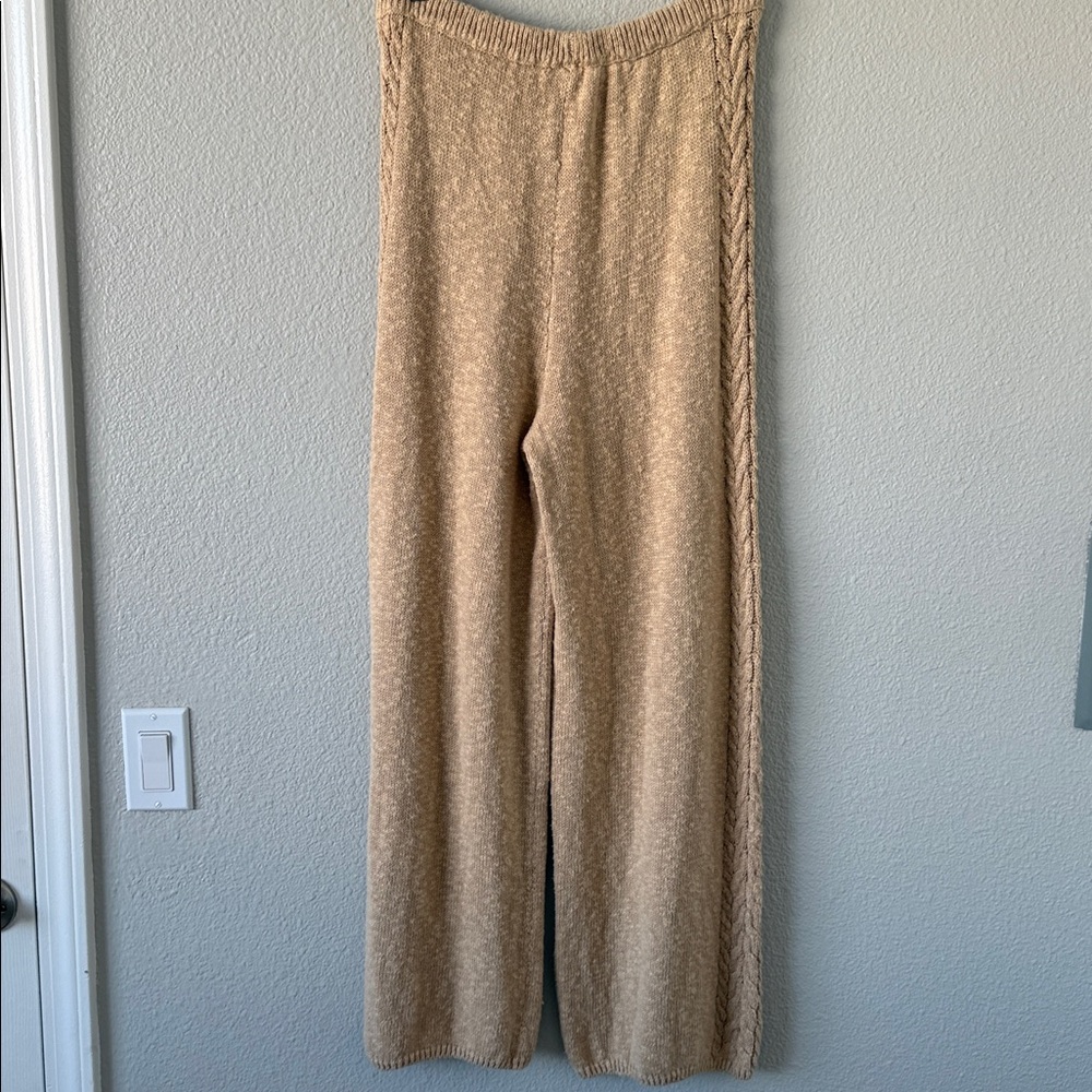 Spell And The Gypsy Yellowstone Tan Linen Wide leg Knit Pants Cable Knit L - Picture 10 of 13